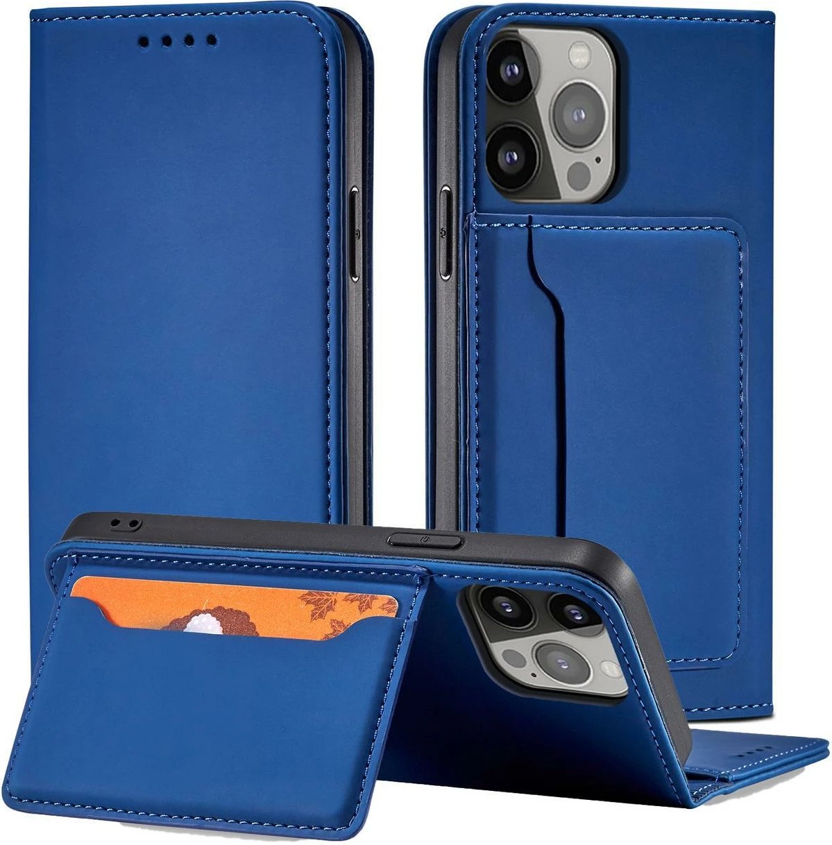 Mbështjellës magnetik për kartela Hurtel për Samsung Galaxy S22 Ultra, me kapak, portofol, mbajtës, Kaltër