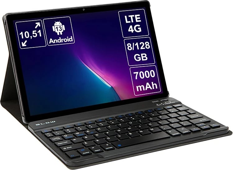 Tablet BLOW PlatinumTAB11, 10.5", 8 GB RAM, 128 GB, 4G LTE, Android 13, i zi, me mbështjellës