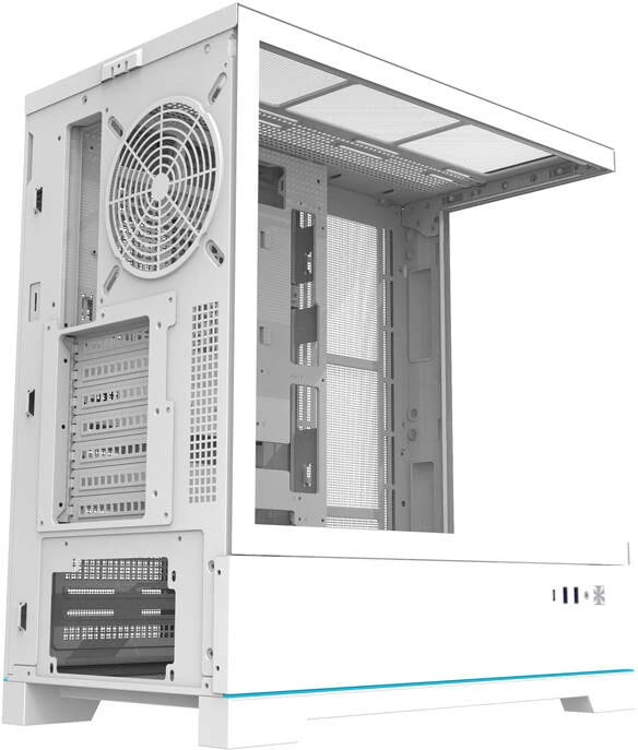 Kasë Darkflash DY451, Big Tower, pa ventilatorë, xham i temperuar, e bardhë