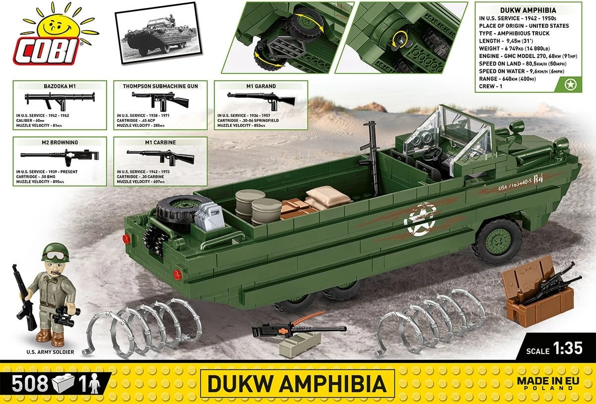Set lodrash ndërtimi Cobi Klocki DUKW Amphibia, 508 pjesë, Jeshile