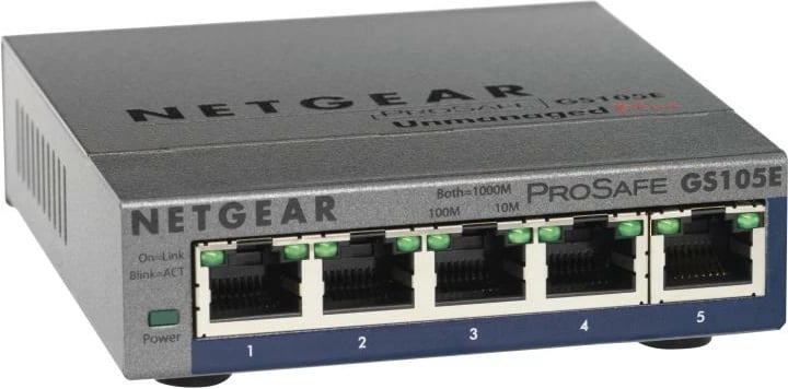 Switch Netgear ProSafe Plus GS105E-200PES (GS105Ev2) 5 porta Gigabit, metal