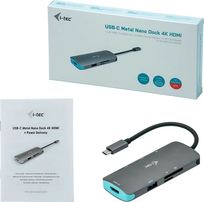 Dok stacion I-Tec Metal USB-C Nano Dock 4K HDMI, 100W, Silver/Turquoise
