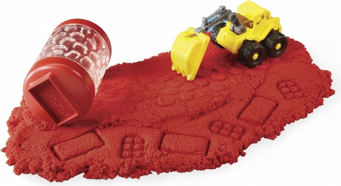 Set lodrash me rërë kinetike Wonder Factory Never Dry Sand Trucks, MGA, ekskavator, plastik, e kuqe