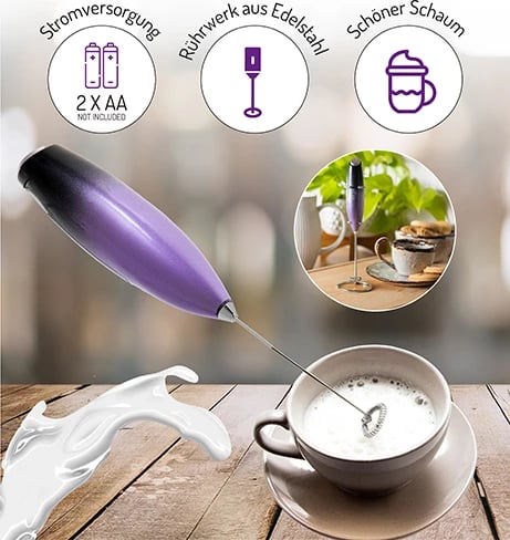 Shkumëzues qumështi, Adler AD 4499, me mbajtëse, tel inoksi, me bateri, vjollcë-e zezë