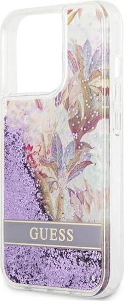 Mbështjellës Guess GUHCP13LLFLSU për iPhone 13/13 Pro 6.1", Flower Liquid Glitter, vjollcë