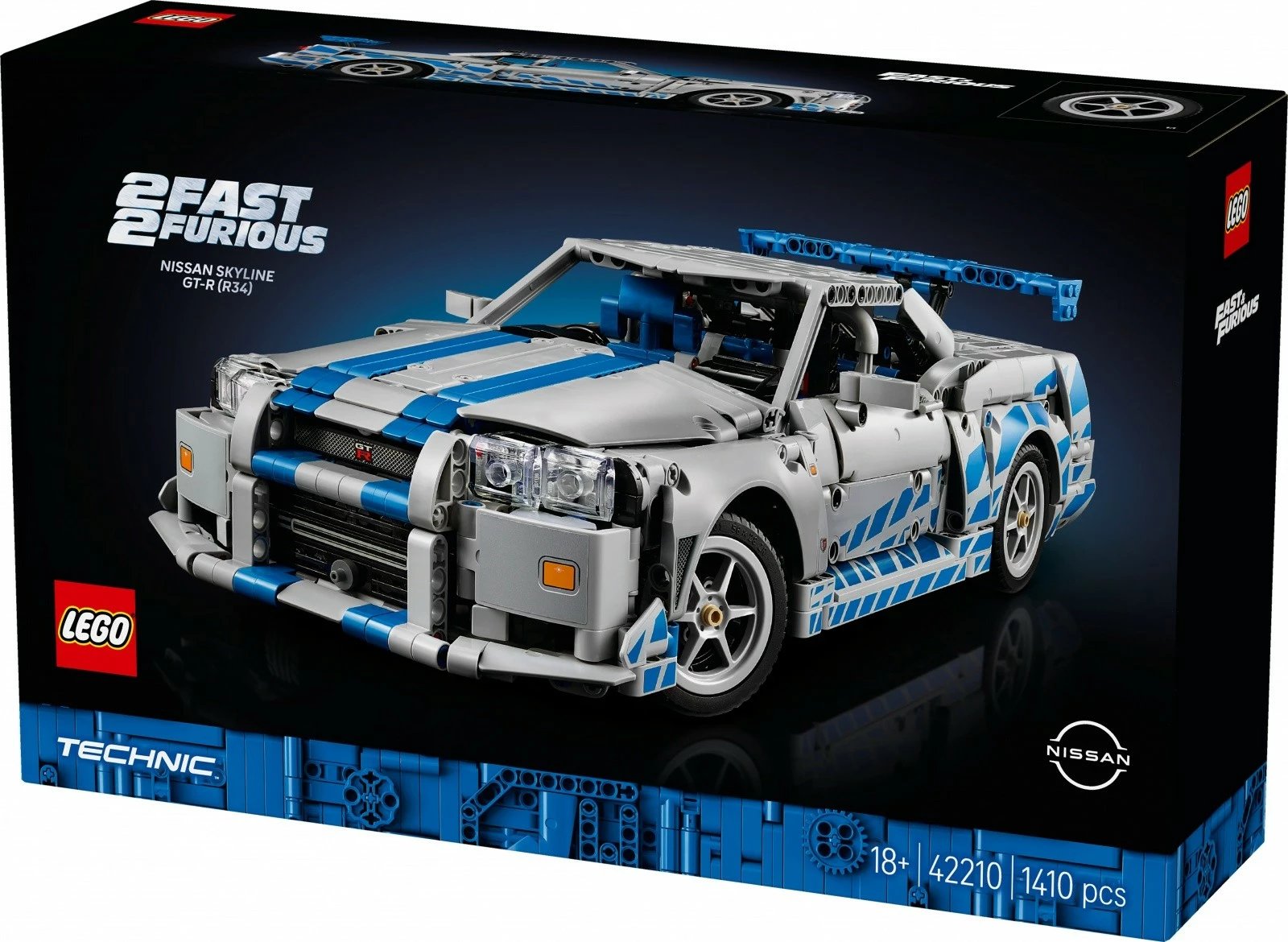 Set ndërtimi LEGO Technic Nissan Skyline GT-R R34 Fast & Furious, 1410 pjesë, Gri/Blu