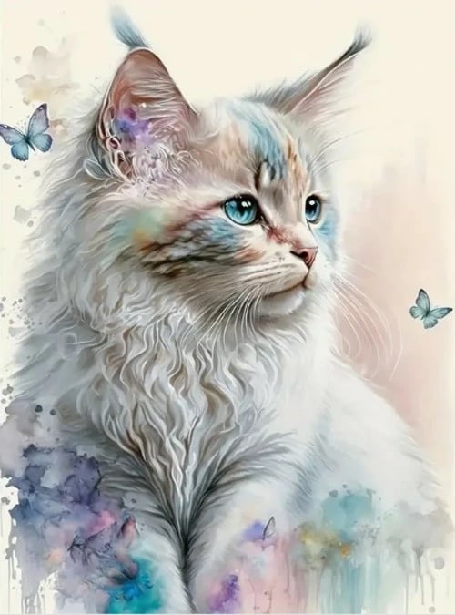 Mozaik me diamante Norimpex NO-2000927, Macja e Bardhë, 30x40 cm, shumëngjyrësh, set