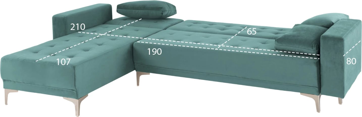 Divan qoshe-shtrat ELIZA, FH3145.04, jeshil deti, 245x80-160x80H cm