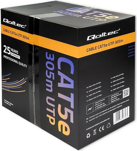 Kabllo rrjeti Qoltec 50358 UTP, CAT5E, 305m, gri