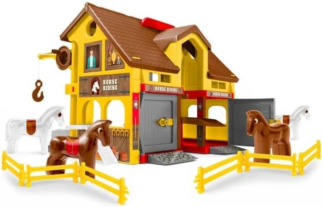 Set lodrash stallë kuajsh Wader Play House, 4 kuaj, 6 gardhe, 34 ngjitëse