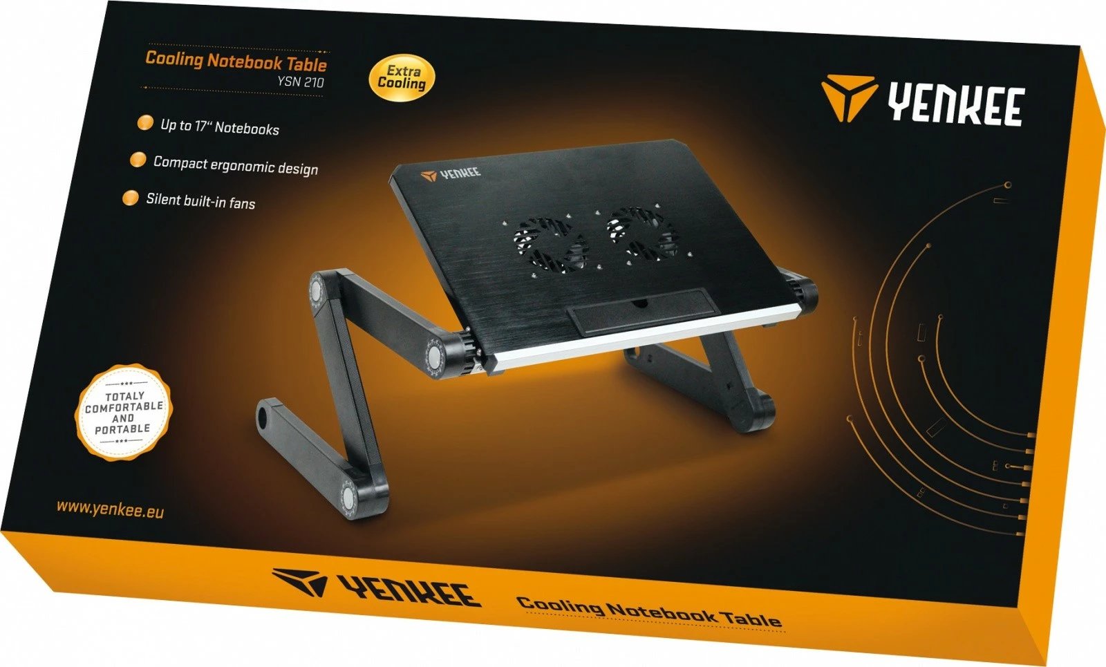 Mbajtëse ftohëse për laptop YENKEE YSN 210, deri 17", alumini, e zezë/argjendtë