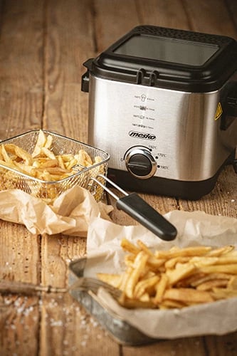 Fritezë e thellë, Adler Mesko MS 4910, 1.5 L 900 W, termostat i rregullueshëm, çelik inox, argjendtë/zi