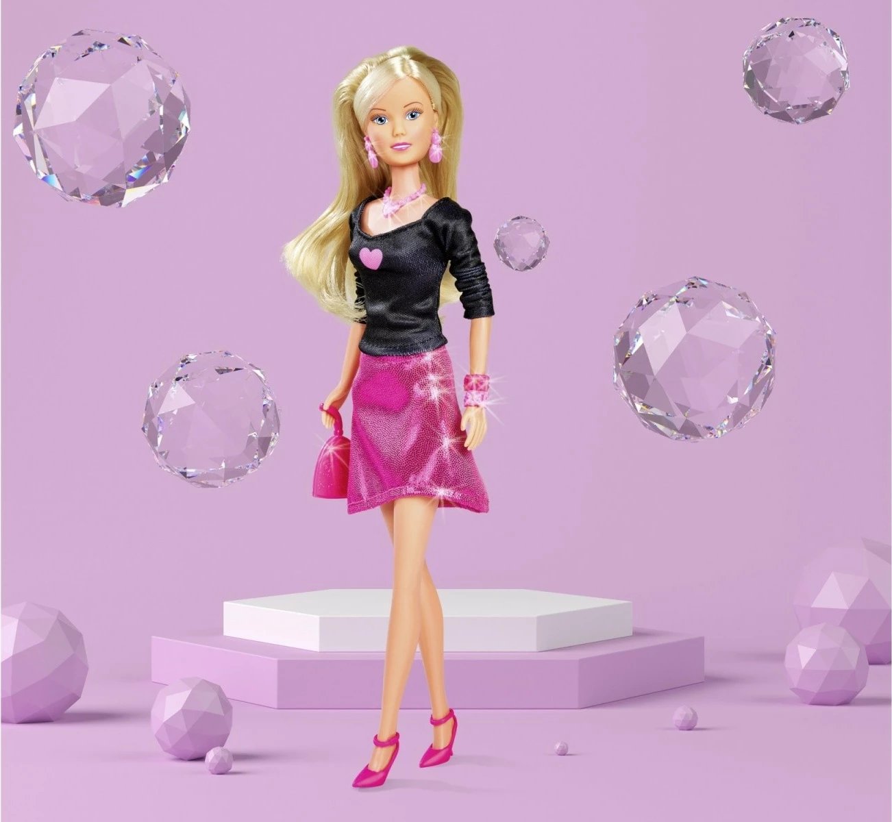 Kukull mode Steffi Love, Simba, 29 cm, me aksesorë bizhuterish, Rozë