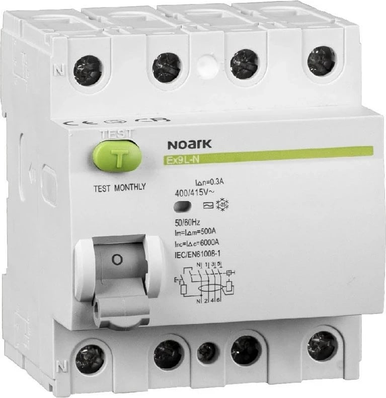 Ndërprerës diferencal Noark Ex9L-N, 4 pole, 40A, 30mA, i bardhë