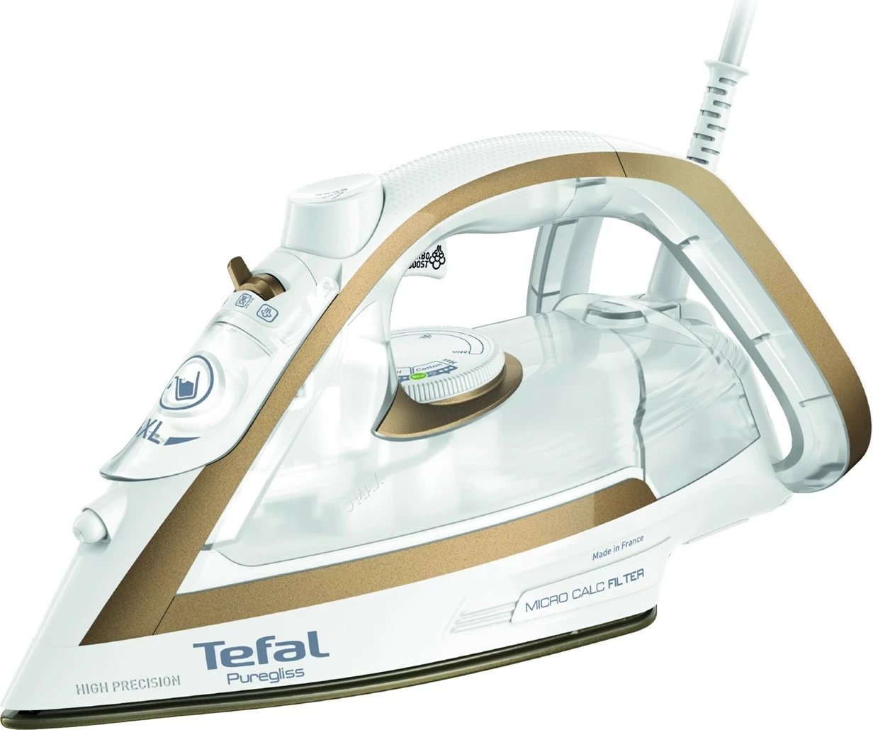 Hekur Tefal Puregliss FV8042, 3000 W, Durilium AirGlide Autoclean, Bardhë/Bronzi