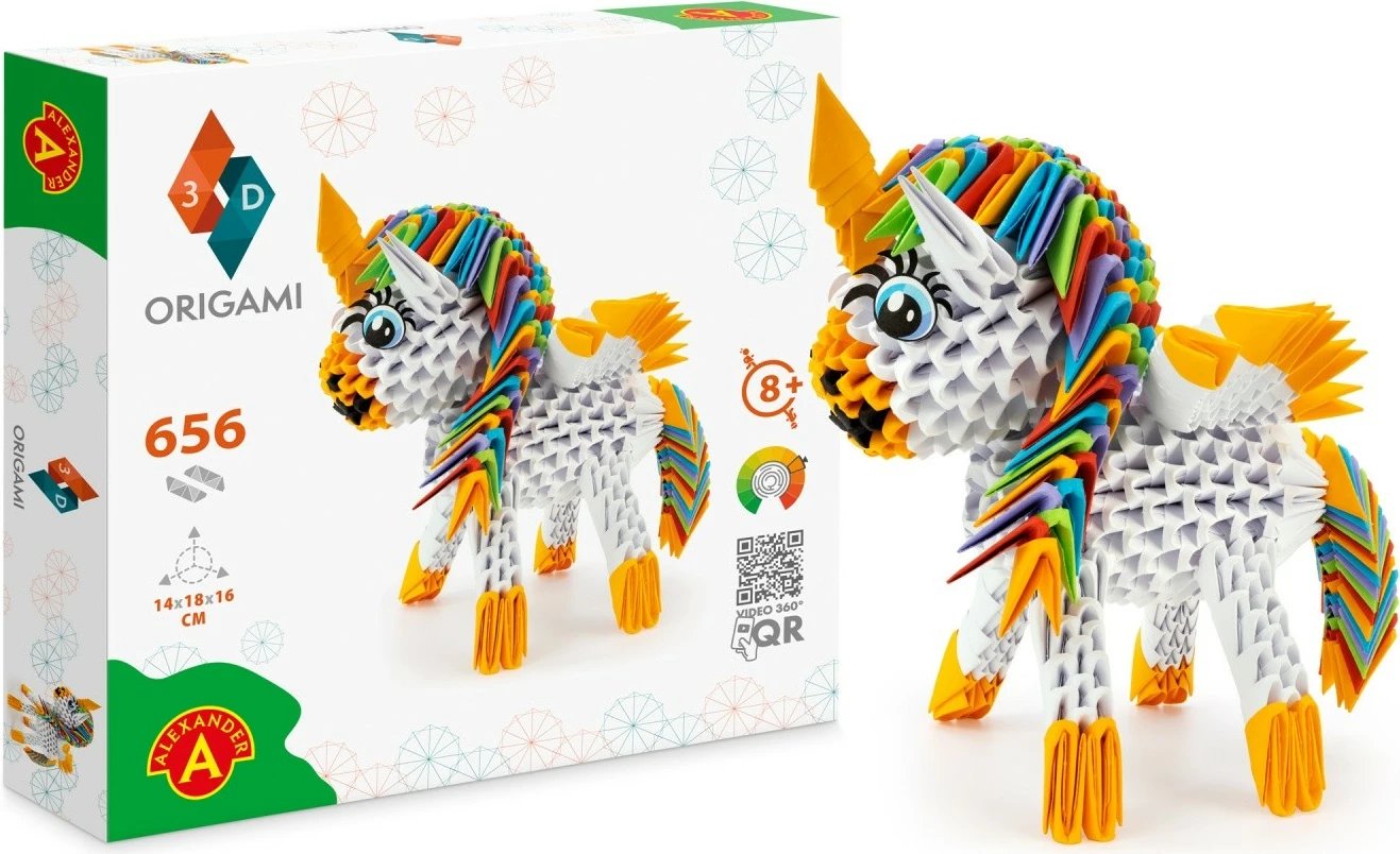 Set origami 3D Alexander Unicorn, 656 pjesë, shumëngjyrësh
