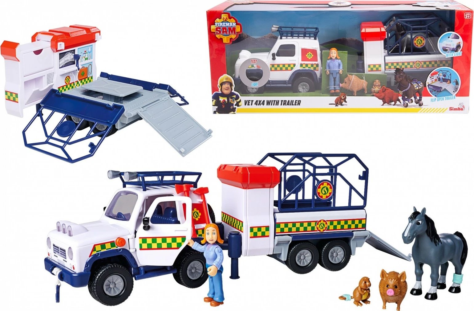 Set lodrash Firefighter Sam Simba 109252624038 me automjet shpëtimi, rimorkio, figura dhe aksesorë, multikolor