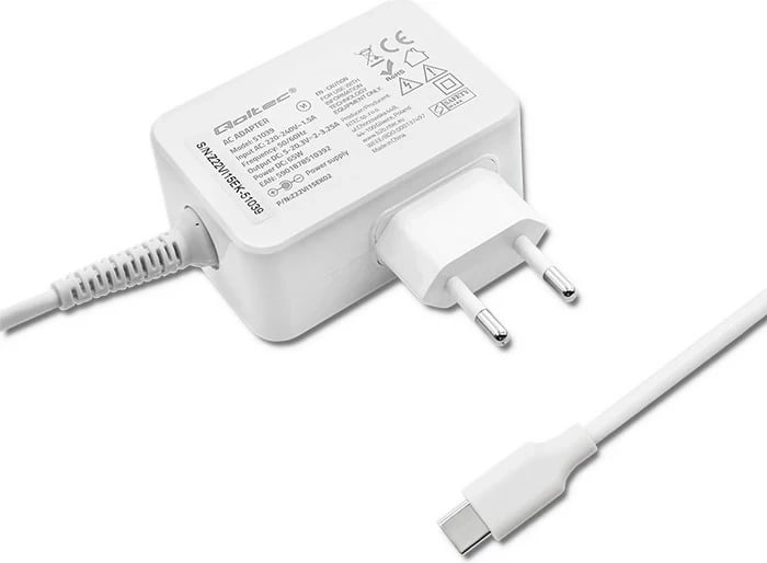 Adapter Qoltec 51039, 65 W, Universal, Bardhë