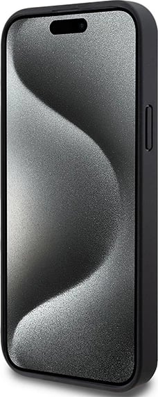 Mbështjellës DKNY Leather Monogram Pattern Metal Logo MagSafe për iPhone 15 Plus / 14 Plus, i zi