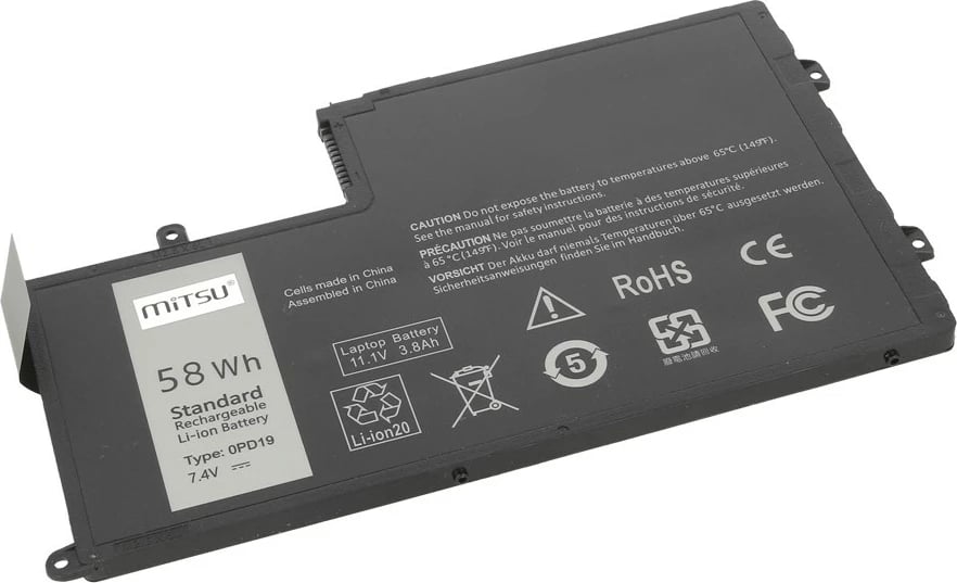 Bateri laptop Mitsu për Dell Inspiron 15 (5542), 14 (5445), 7600 mAh, 58 Wh, 7.4V