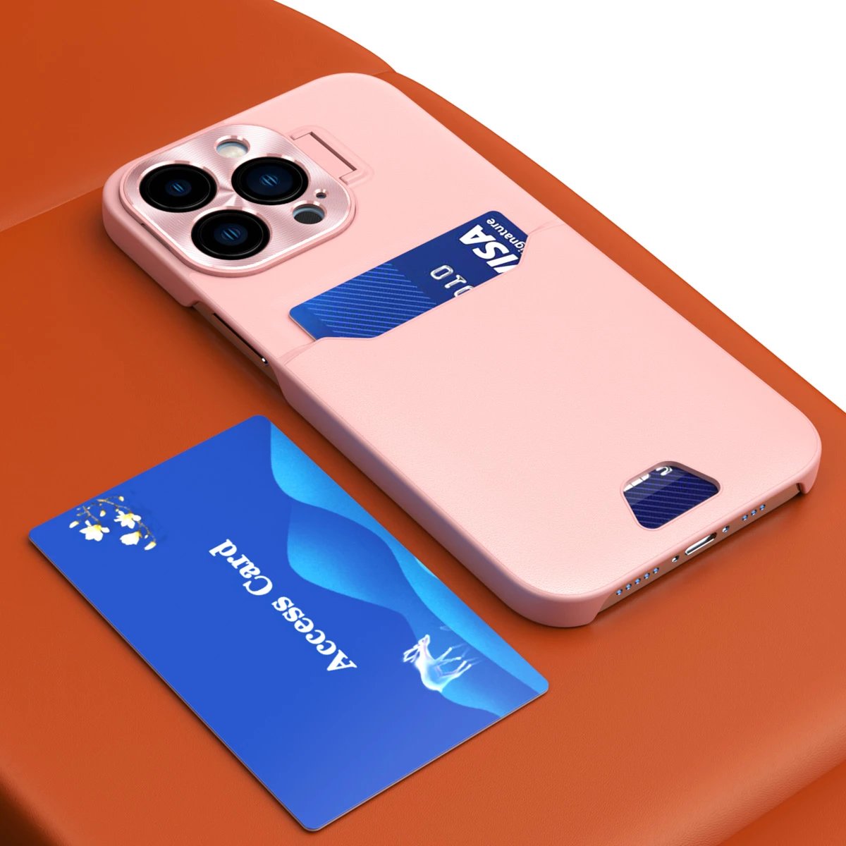 Mbështjellës Hurtel Leather Stand Case për iPhone 14 Plus, me xhep për kartela, rozë