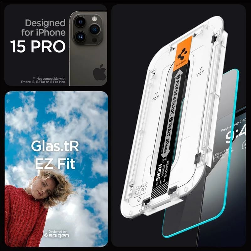 Xham mbrojtës Spigen Glas.tR EZ Fit për iPhone 15 Pro, transparent, 1 copë