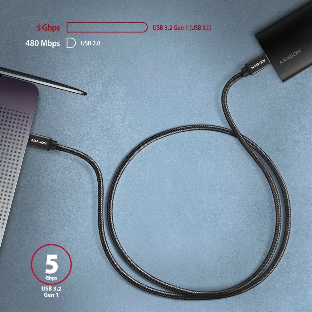 Kabllo USB-C në USB-C AXAGON BUCM3-CM15AB, 1.5m, 60W, e zezë