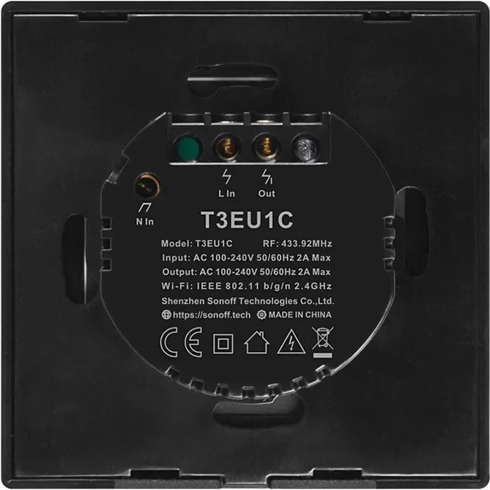 Switch i mençur Sonoff T3EU1C-TX, 1 kanal, WiFi + RF 433MHz, i zi