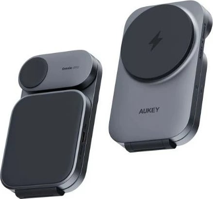 Qëndrim karikues 3-në-1 AUKEY MagFusion Z, MagSafe, i palosshëm, i zi