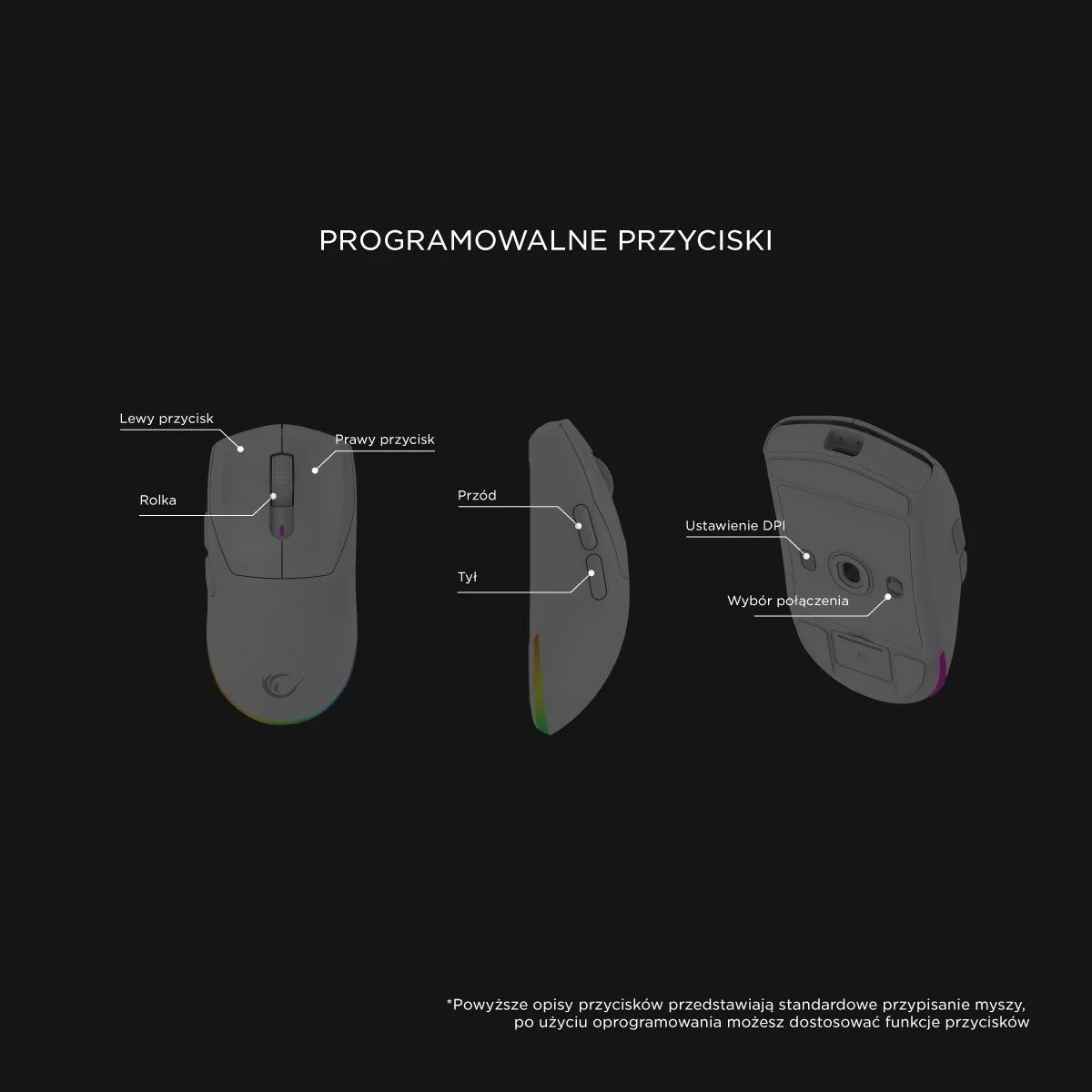 Maus Rampage Prote M5, 24000 DPI, RGB LED, wireless/wired, bardhë