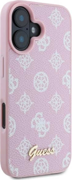 Mbështjellës Guess Peony Script MagSafe për iPhone 16, Rozë