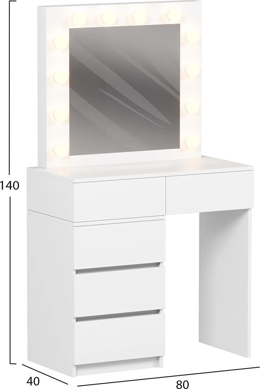 Tavolinë grimi me LED dhe sirtarë BEYON FH2500.03 melaminë, e bardhë, 80x40x140H cm Tavolinë grimi me LED dhe sirtarë BEYON FH2500.03 melaminë, e bardhë, 80x40x140H cm