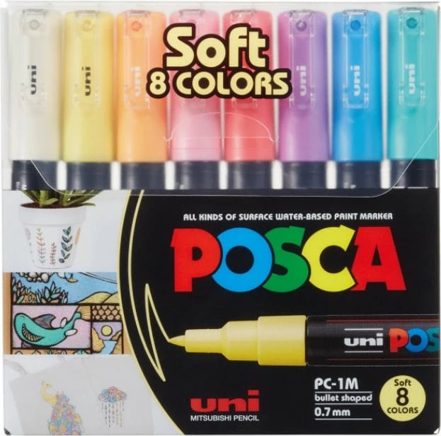 Set markerash Posca UNI PC-1MC 8 ngjyra pastel