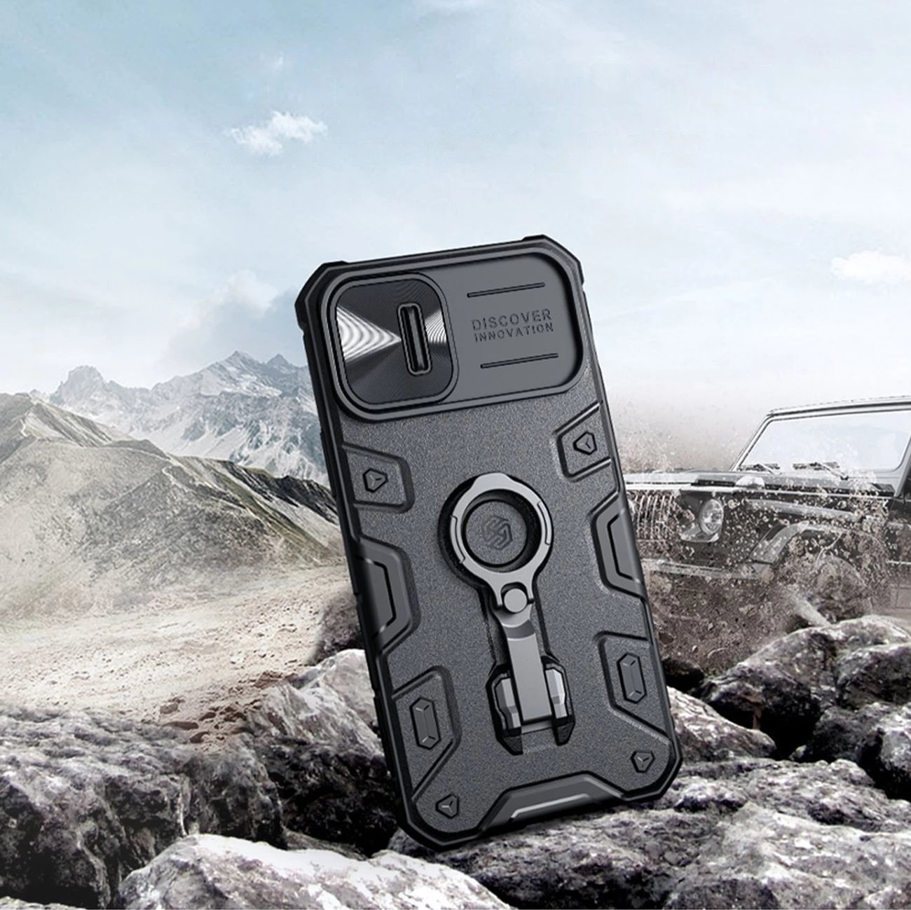 Mbështjellës Nillkin CamShield Armor Pro për iPhone 14 Plus, me kapak kamere, mbajtëse gishti dhe stand, Blu Mbështjellës Nillkin CamShield Armor Pro për iPhone 14 Plus, me kapak kamere, mbajtëse gishti dhe stand, Blu
