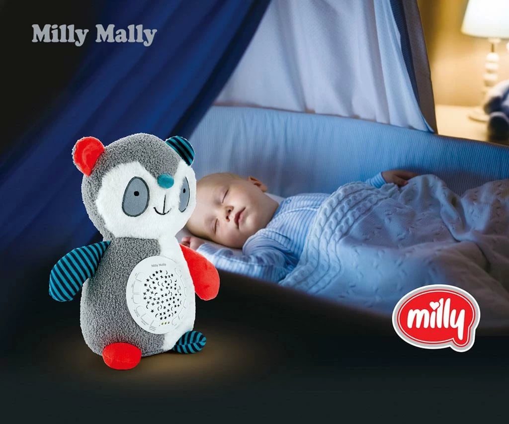 Lodër pellushi panda me projektor, MILLY MALLY, 10 ninulla, 5 zhurma të bardha, 7 drita, timer 30/60/90 min, 0m+, multingjyrës