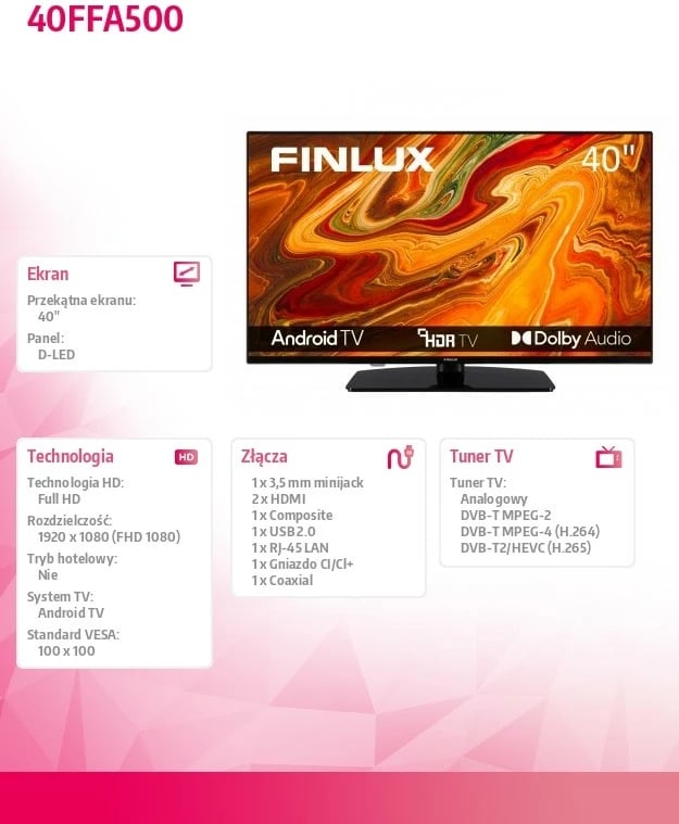Televizor LED Finlux 40FFA500, 40 inç, Full HD, Android TV, i zi