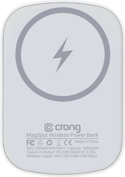 Power bank CRONG MagSpot Wireless 5000mAh me MagSafe, Bardhë