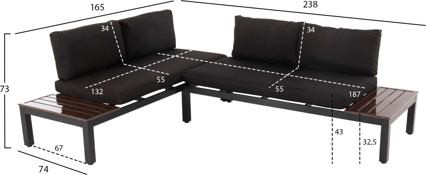 Set salloni për jashtë DEX 3 pjesë, alumini, FH6090, ngjyrë antracit & jastëkë kafe-zi