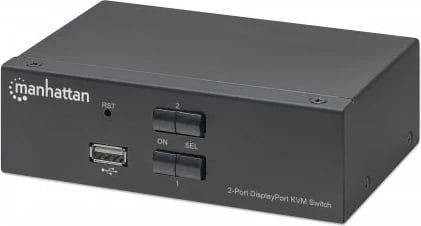 KVM Switch Manhattan DisplayPort 1.2, 2-Port, 4K@60Hz, me lidhje USB-A/3.5mm Audio/Mic, të zezë