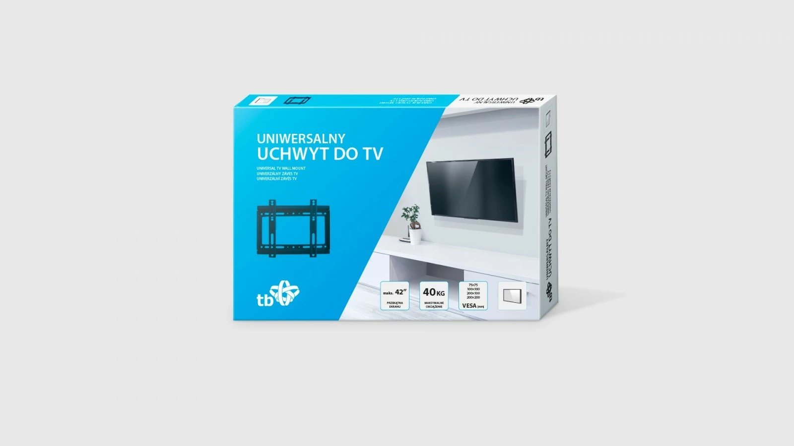 Mbajtëse muri për TV TB TB-250, deri 42 inç, 40kg, VESA 200x200, e zezë