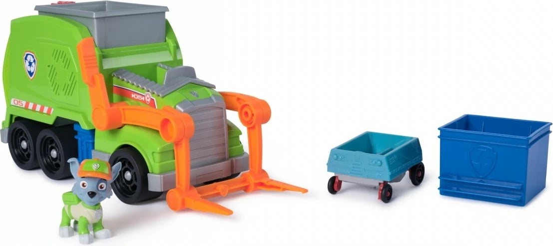 Lodër automjet Paw Patrol Spin Master Rocky Crush N' Roll Recycling Truck, Jeshile/Portokalli