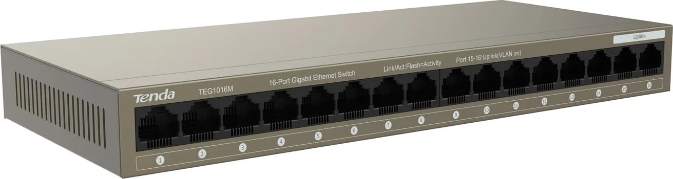 Switch rrjeti Tenda TEG1016M, 16 porte, Gigabit Ethernet, Metalik