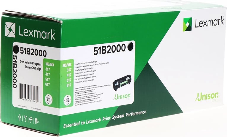 Toner, Lexmark 51B2000 kapacitet 2500 faqe, e zezë