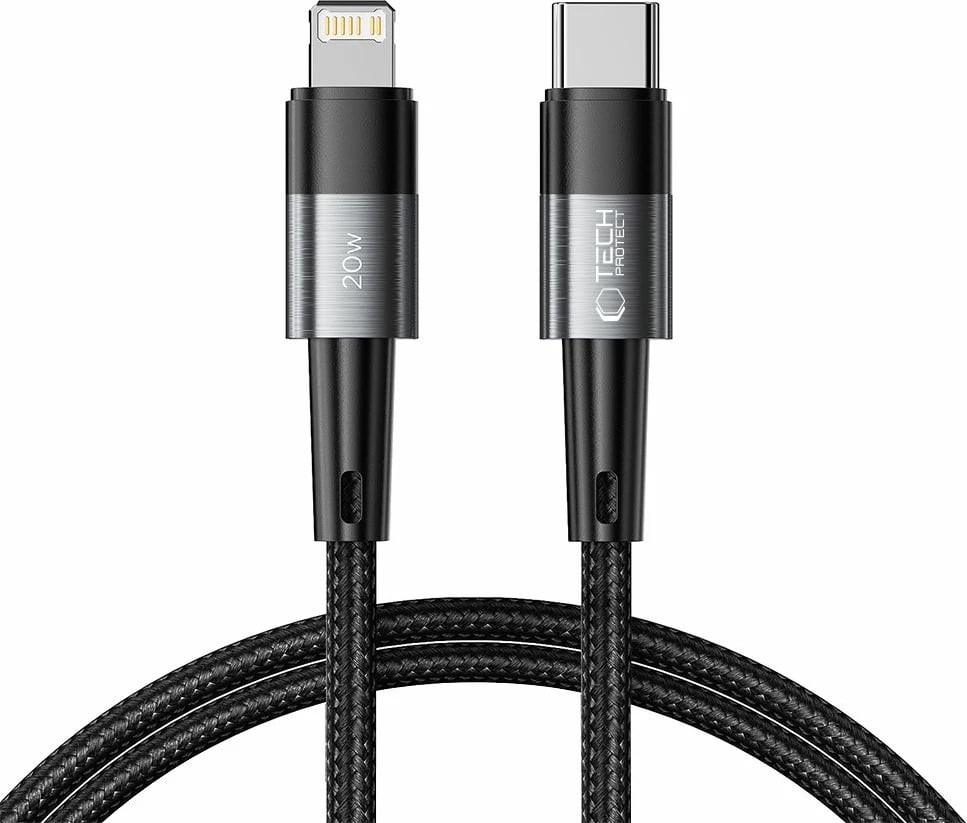 Kabllo Tech-Protect UltraBoost, 1m, Lightning në USB-C, 20W, Gri