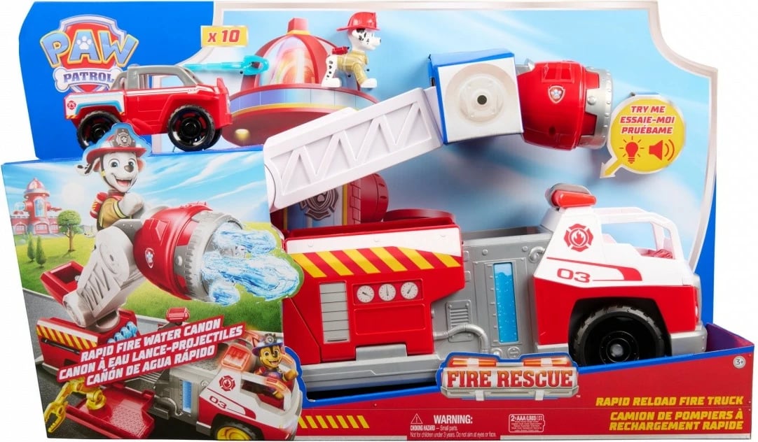 Set lodër kamion zjarrfikës Deluxe, Spin Master Paw Patrol, 6072600, me drita e tinguj, hedhës uji dhe figurë Marshall, shumëngjyrësh