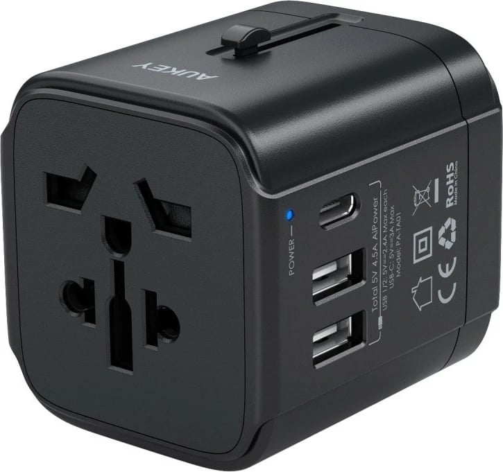 Adapter universal udhëtimi AUKEY PA-TA01, 2xUSB A + 1xUSB C, 7.8A, i zi