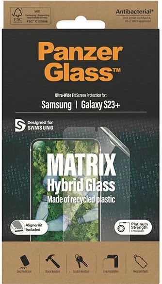Mbrojtës ekrani PanzerGlass Matrix për Samsung Galaxy S23+, xham hibrid, me aplikator