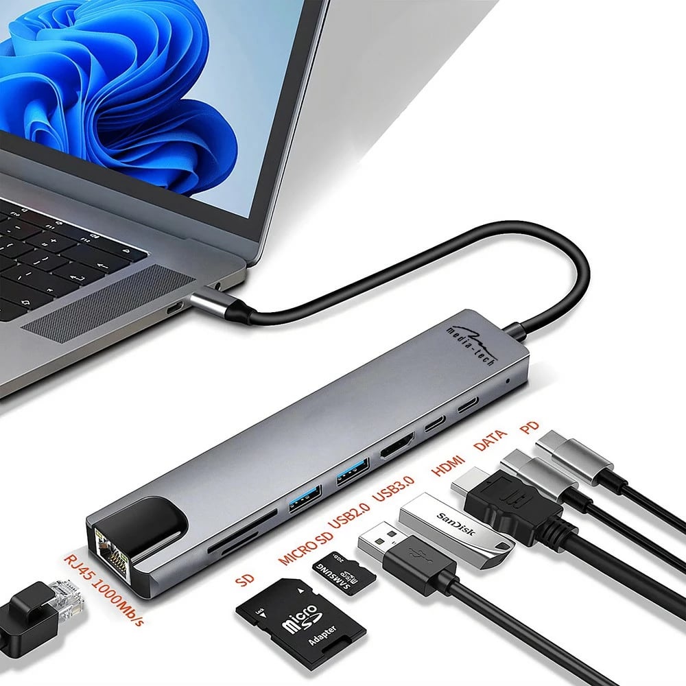 Kasë Media-Tech MT5046, 8 porte, Docking Station, Alumini