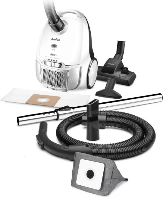 Fshesë me korent me qese, Amica VIENTO VI2032, 900 W, 2.5 L, HEPA 13, e zezë/bardhë