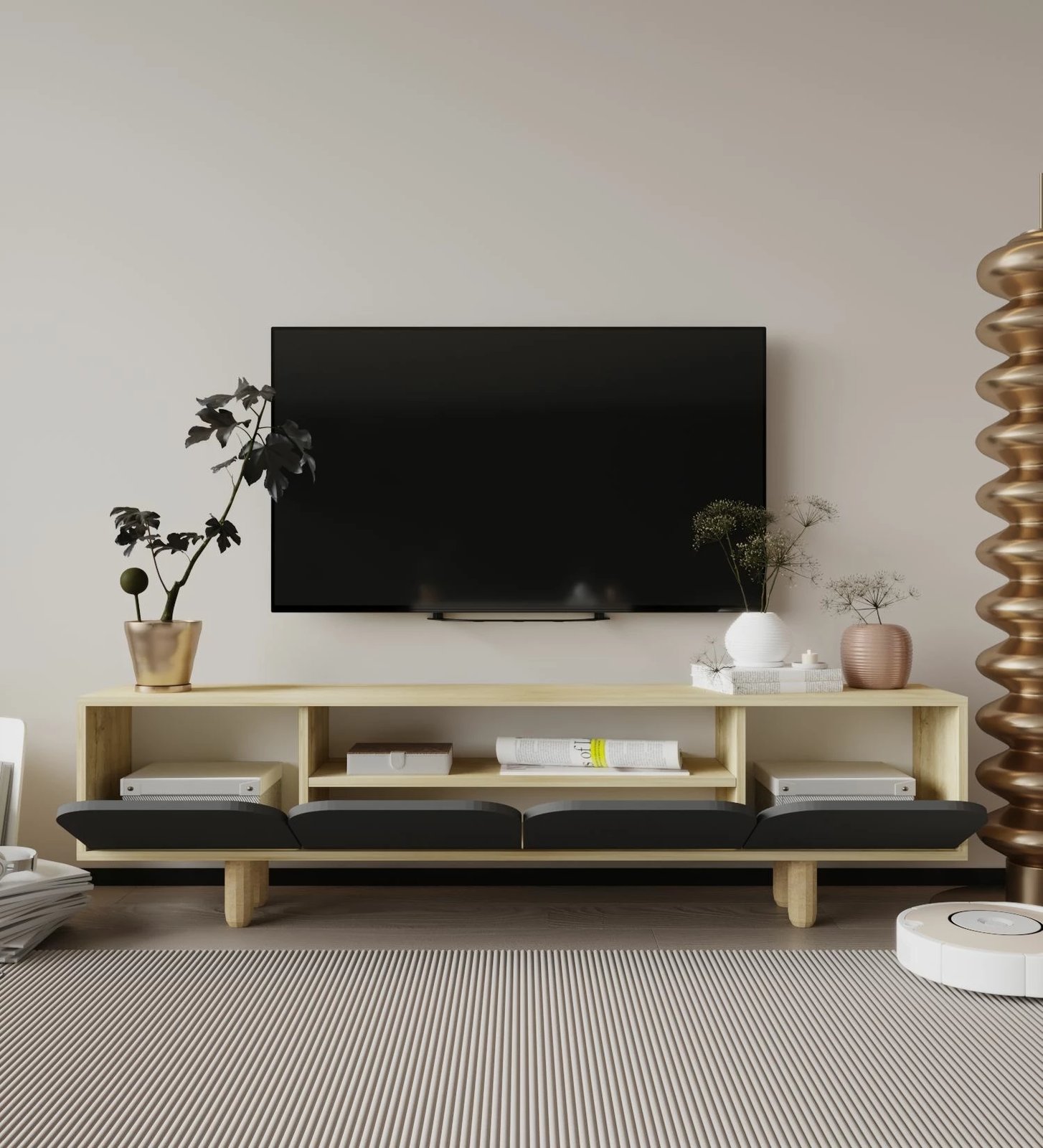 Komodë TV Skye Decor, ngjyrë lisi safir dhe antracit, Lazio
